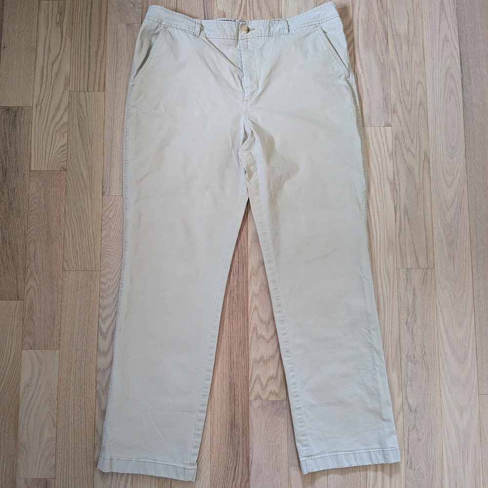 LL Bean Favorite Fit Khaki Chino Pants Womens 16 M/T Tan Straight Leg Stretch